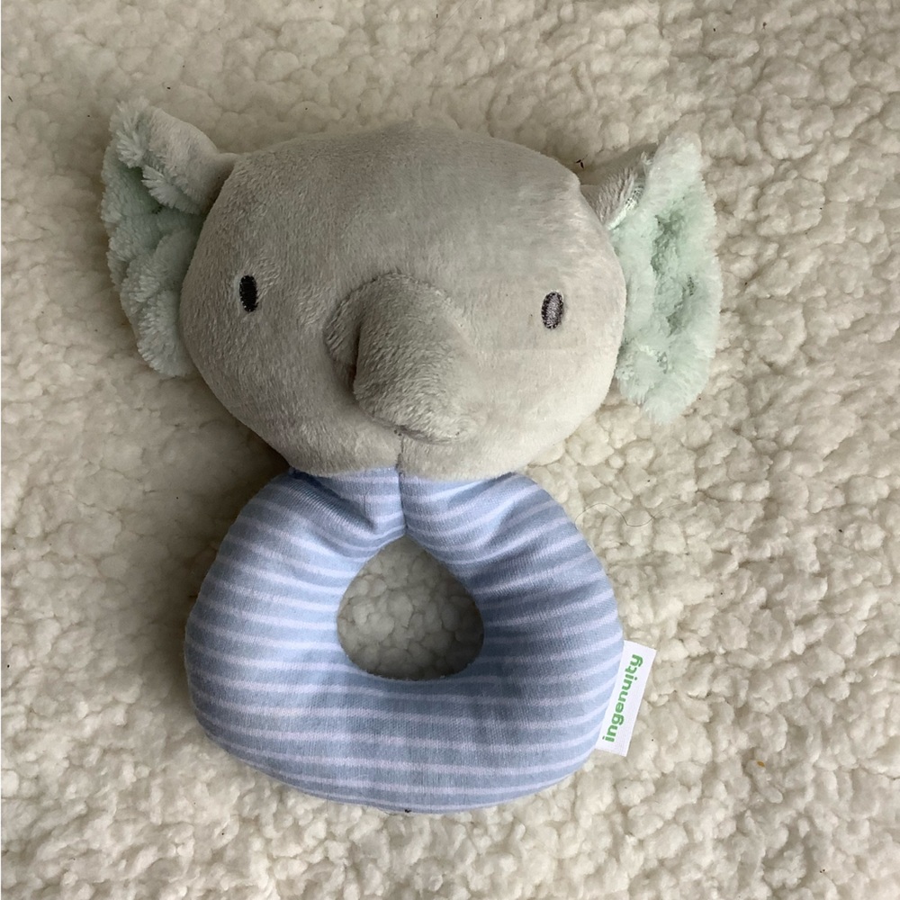 Ingenuity Soft Plush Stuffed Animal Rattle Ring Elephant